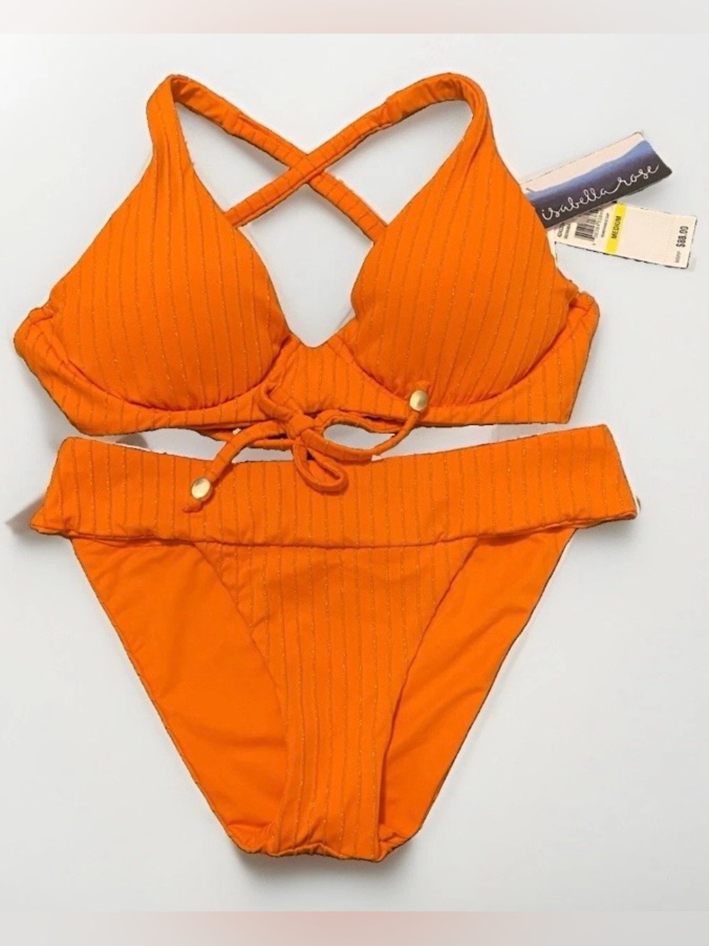 NWT Isabella Rose Orange Gold Glitter Bikini Swimsuit Underwire Size Medium
